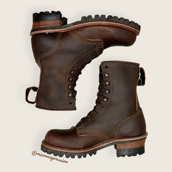 Frye Logger 8G Brown Leather Distressed Lace Up Lug Sole Work/Hiking Moto Boot - Picture 7 of 16